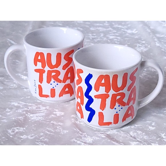 Ken Done Other - Vtg 1983 Australia Ken Done Coffee Mug Set Ink Group 80s Art Pottery 2pc orange